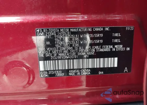 2024 Toyota Rav4 Adventure z USA, uszkodzony, nr VIN 2T3J1RFV2RW420781